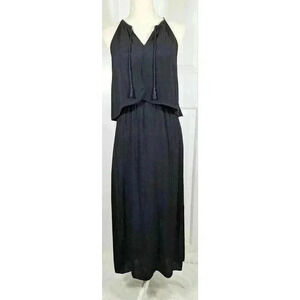 Madewell Black Flutter Back Overlay Sleeveless Midi / Maxi Dress Size 00